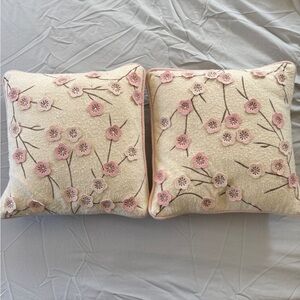 Restoration Hardware Baby & Child Cream and Pink Cherry Blossom Accent Pillows